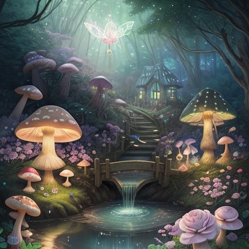 Surreal Dreamcatcher with Fantasy Creatures, Digital Paintin...