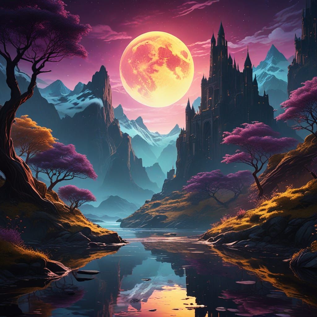 Moon Goddess and Sun God Embrace in Fantasy Art