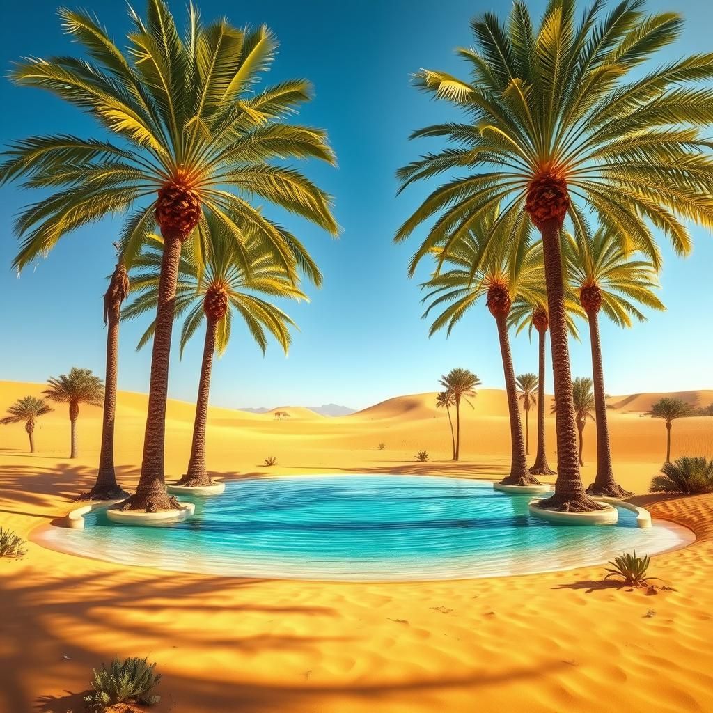 Lush Oasis in a Desert Landscape: Digital Matte Painting