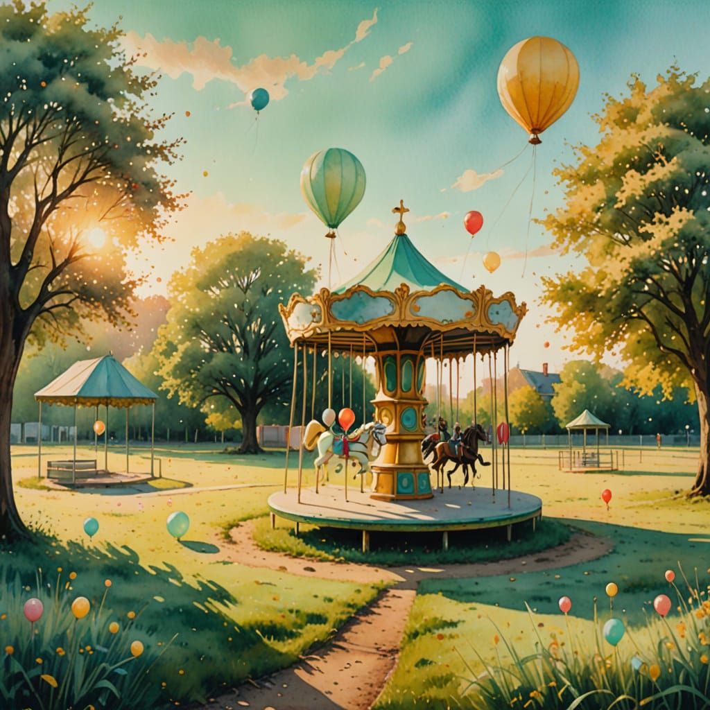 Whimsical Abandoned Playground in Watercolor