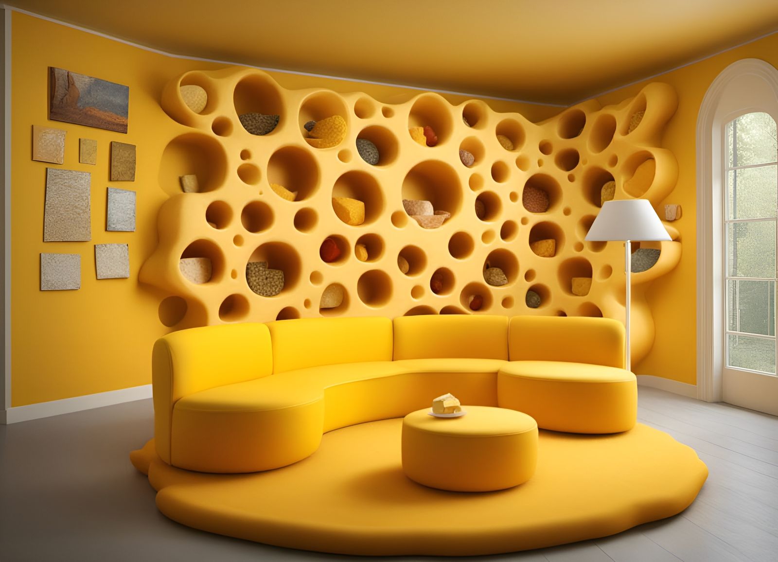 Surreal Cheese Living Room: A Fantasy Concept