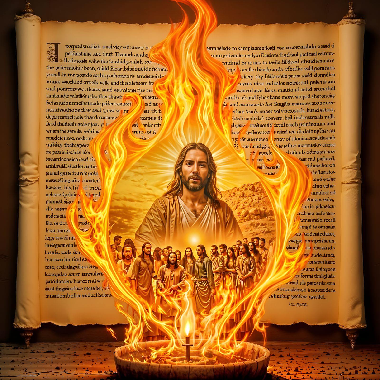 Candle Flame Illuminates Ancient Hebrew Scroll