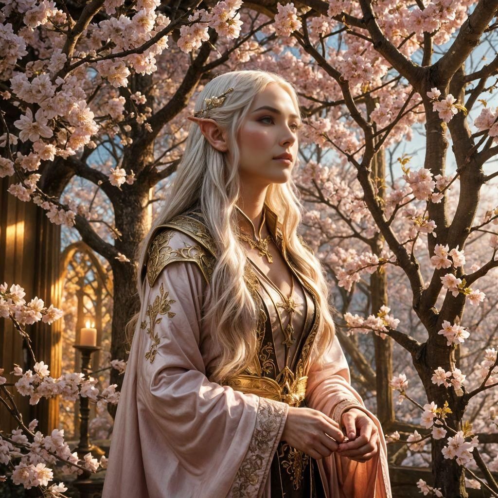 Epic Elven Cherry Blossom Garden: Digital Matte Painting