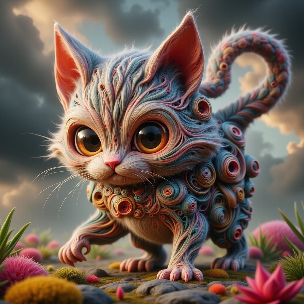 Whimsical Chibi Cat Sneaking Around