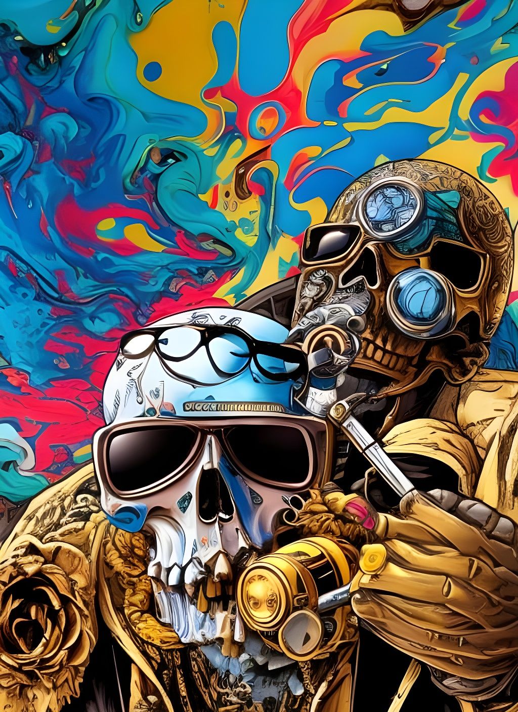 Smoking Skull in Oil Splash Borderlands Style
