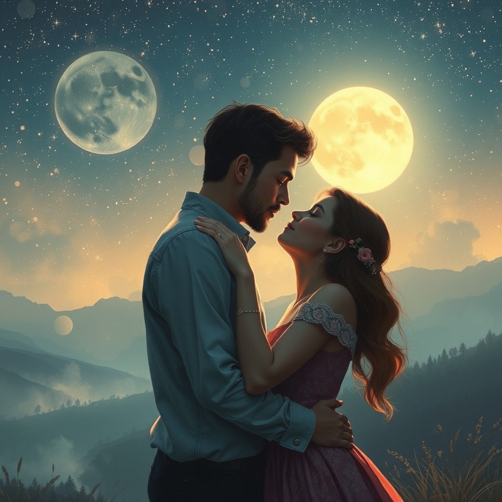 Romantic Kiss Under Milky Way, Dreamy Art