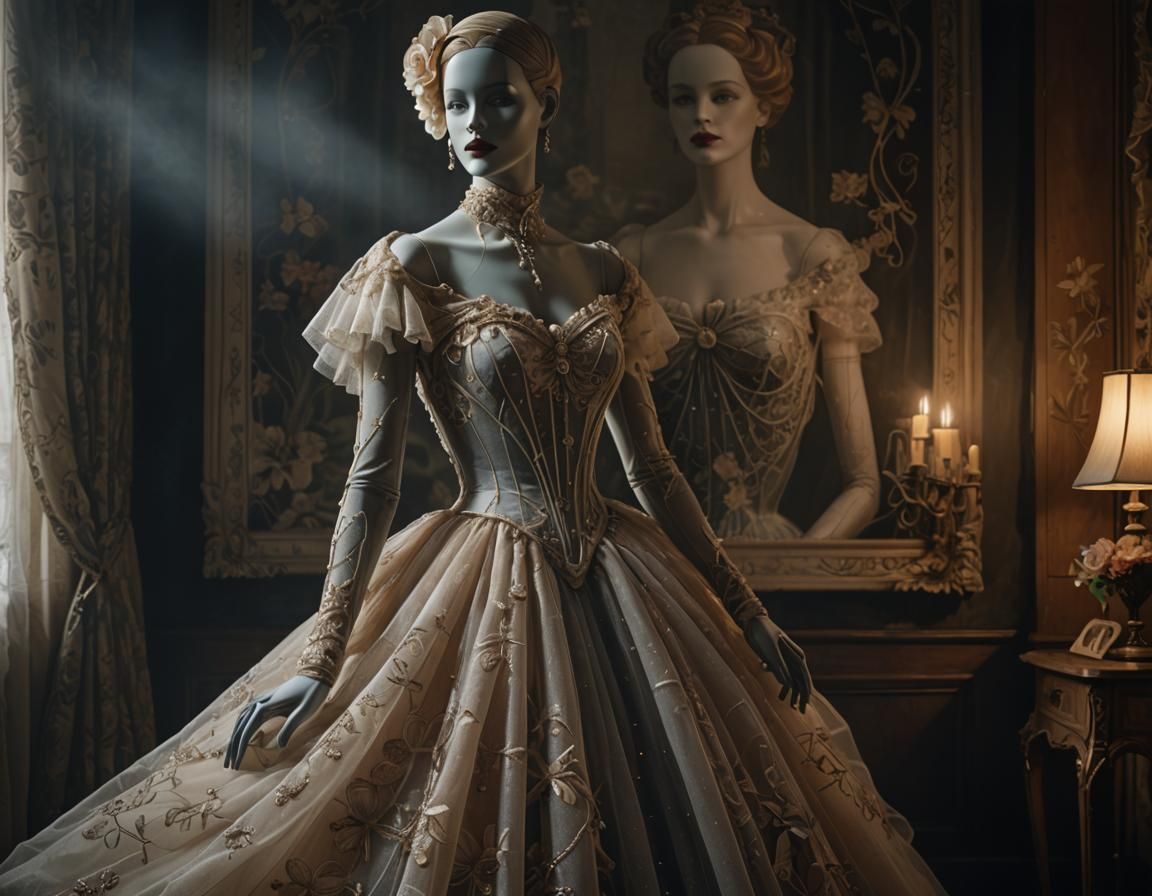 Elegant Tulle on Vintage Mannequin in Art Nouveau Style