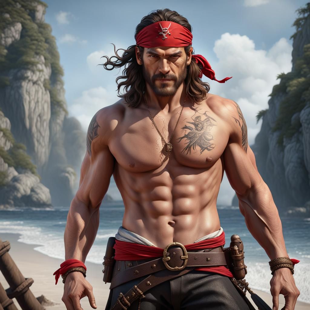 Pirate with Red Bandana, Fantasy Concept Art