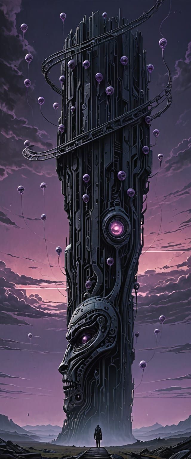 Majestic Figure in a Dreamlike Landscape with Ancient Monoli...