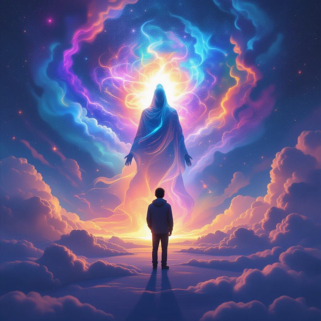 Cosmic Aura: Figure in Shadow, Mixed Media Illustration