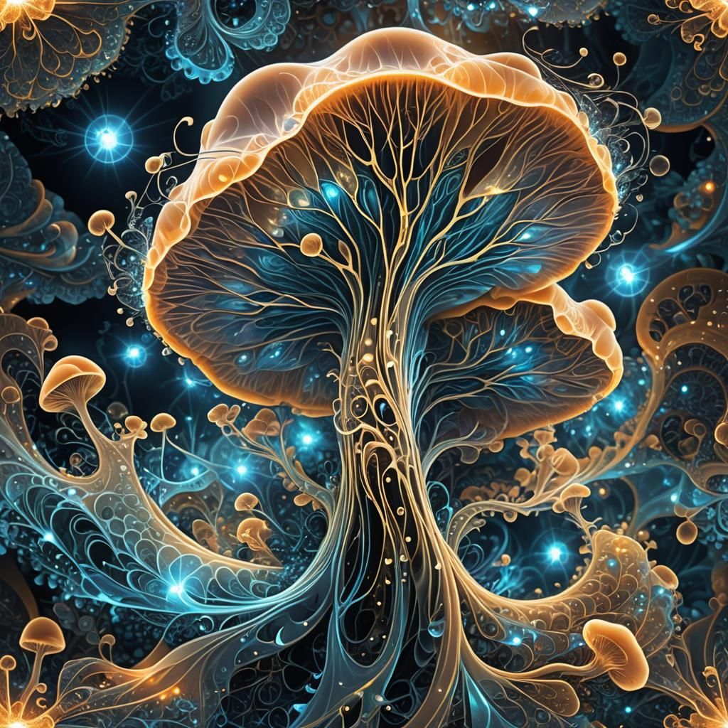 Abstract Fractal Mushroom with Neon Accents