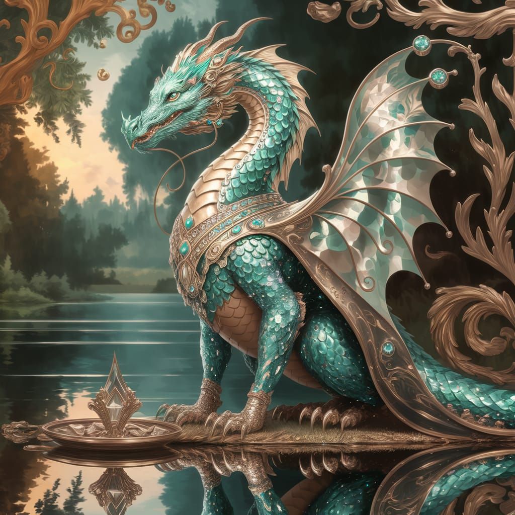 Art Deco Dragon with Art Nouveau Cape