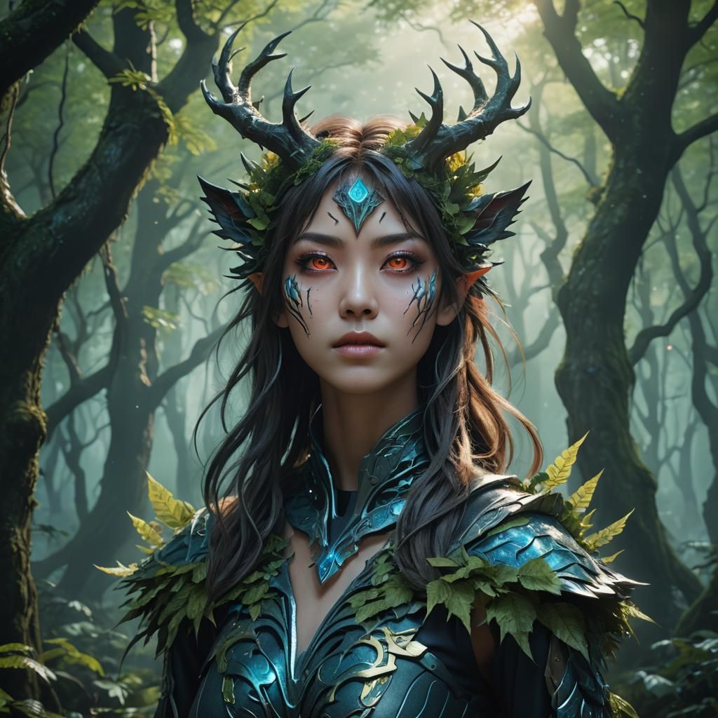 Anime Woman Transforms to Beast in Eerie Forest