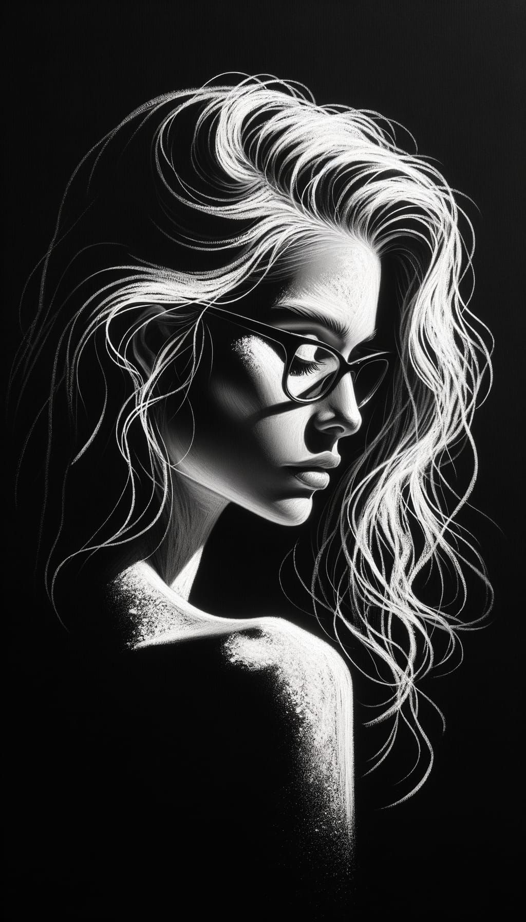 Minimalist Chalk Portrait of Woman in Profile