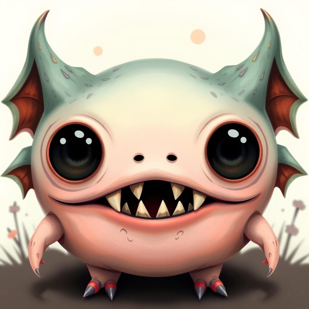 Pastel-Colored Cuddly Monster with Sharp Teeth