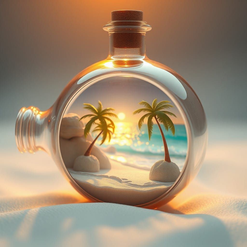 Ethereal Beach Scene in Delicate Glass Bottle