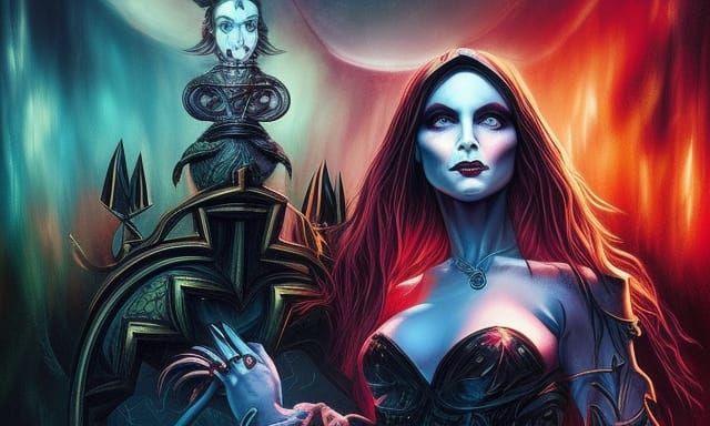 Dark Priestess Offering Heart in Occult Ritual