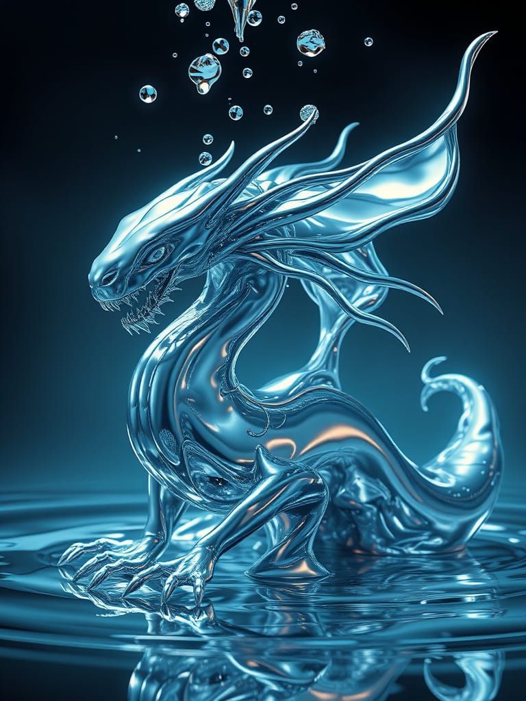 Mythical Liquid Metal Creature with Dripping Fluid