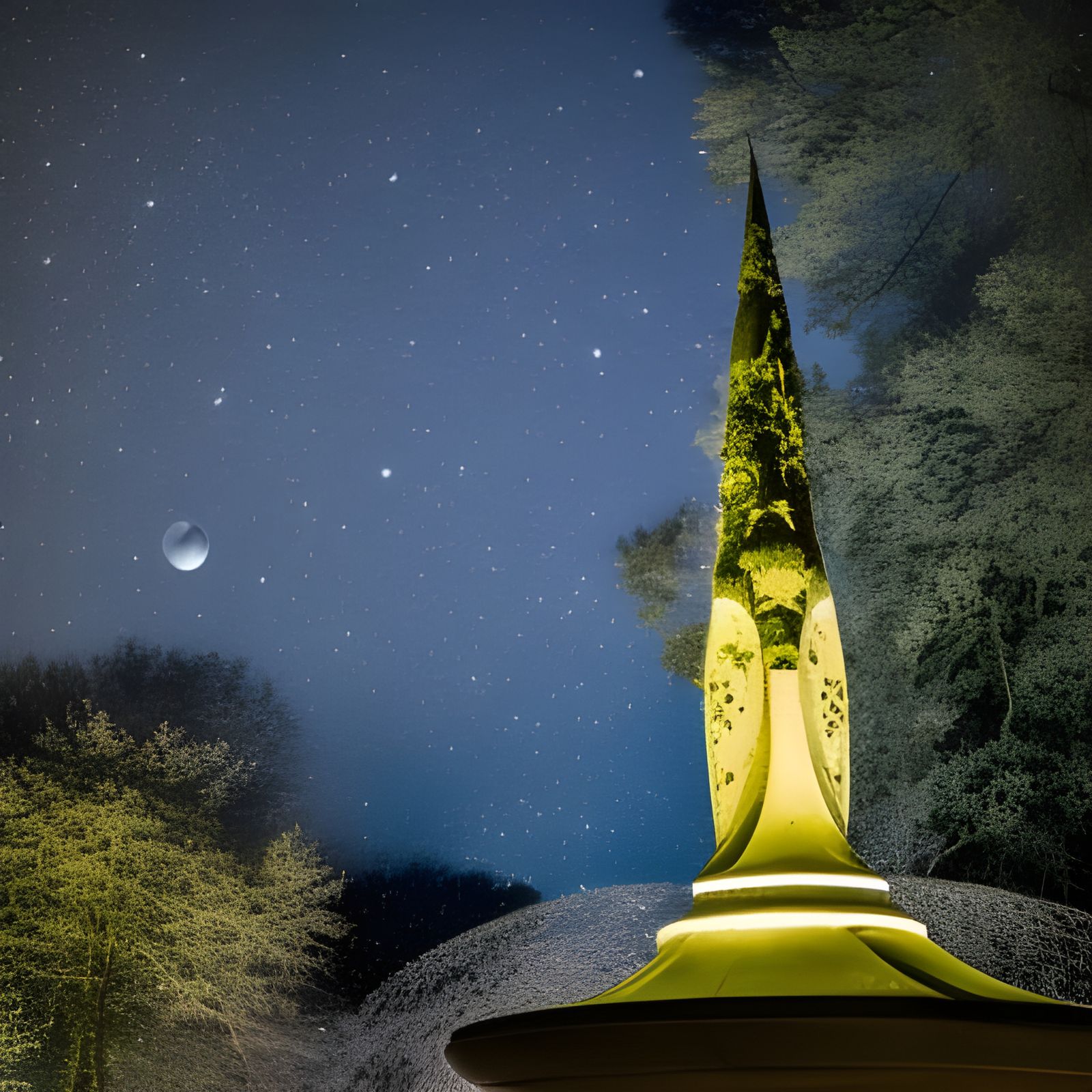Medieval Fountain Shimmers Under Moonlight: Photography