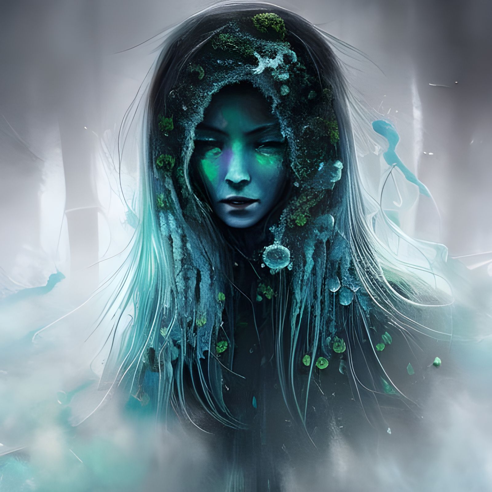 Biohazard Woman Portrait in Sacred Polygon Style