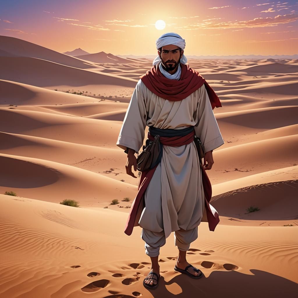 Tunisian Desert Man in Cel-Shaded Anime Style