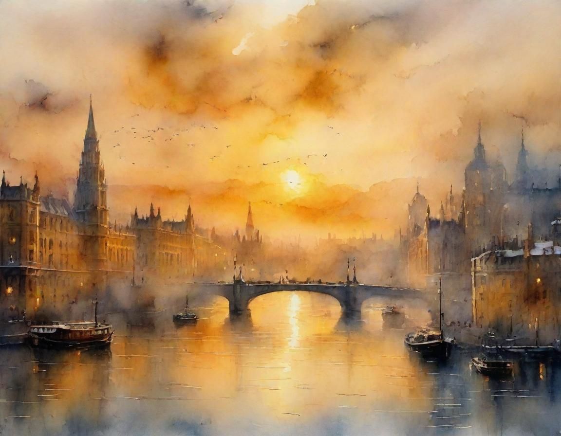 London Sunset in Turner's Ethereal Style