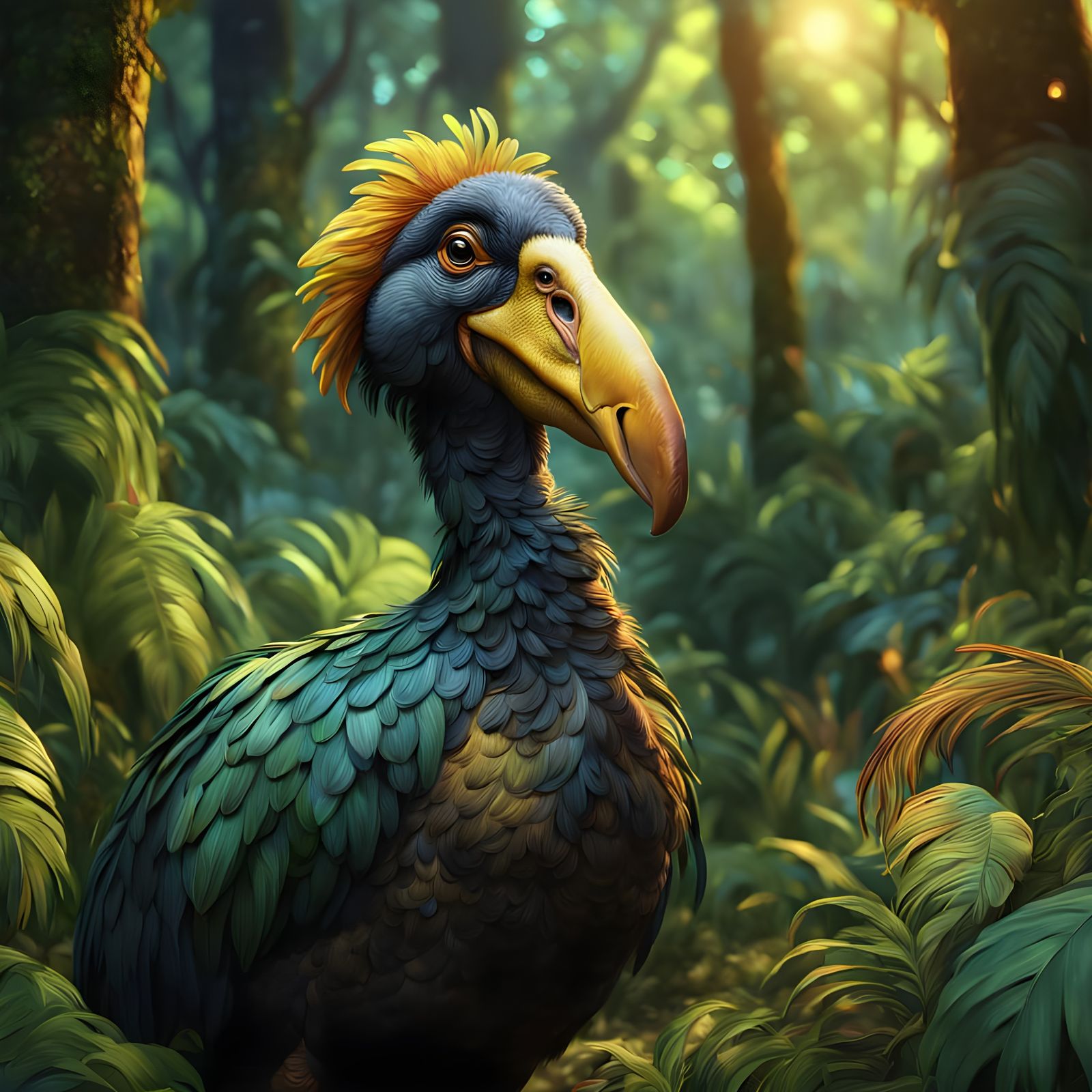 Hyperrealistic Dodo in Forest Matte Painting