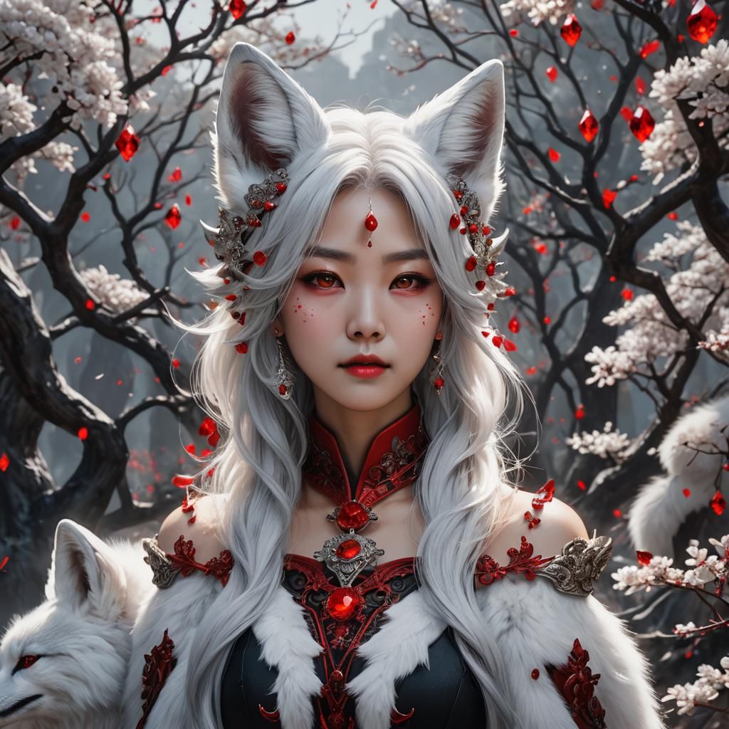 Korean Lady with Fox Ears in Detailed Digital Art