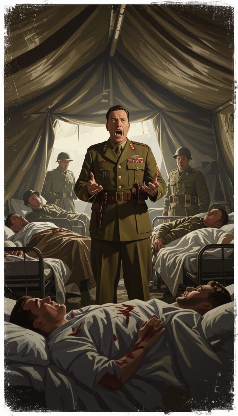 WW2 General Reacts to Soldier in Field Hospital