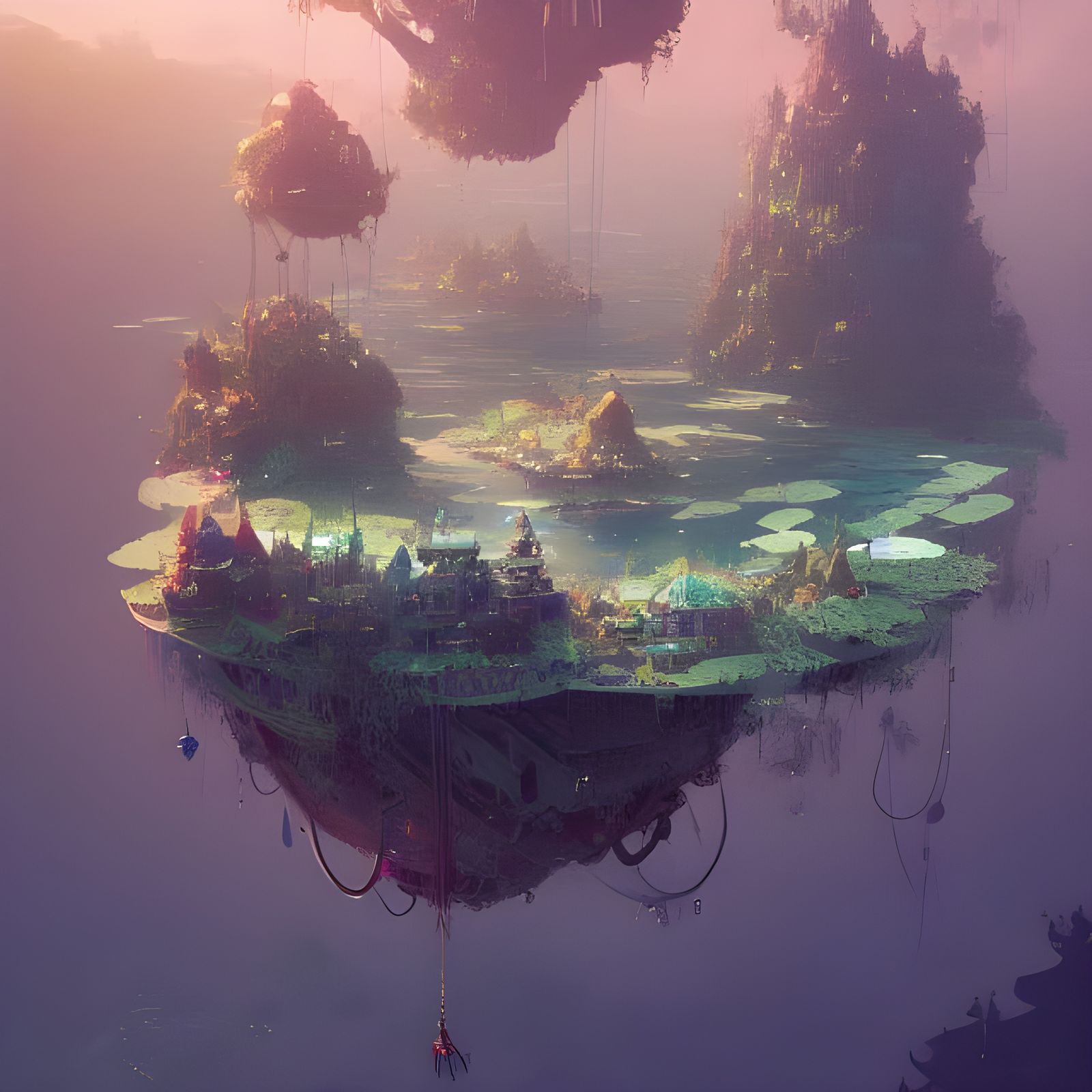 Floating Fantasy Islands: Hyperdetailed Digital Illustration