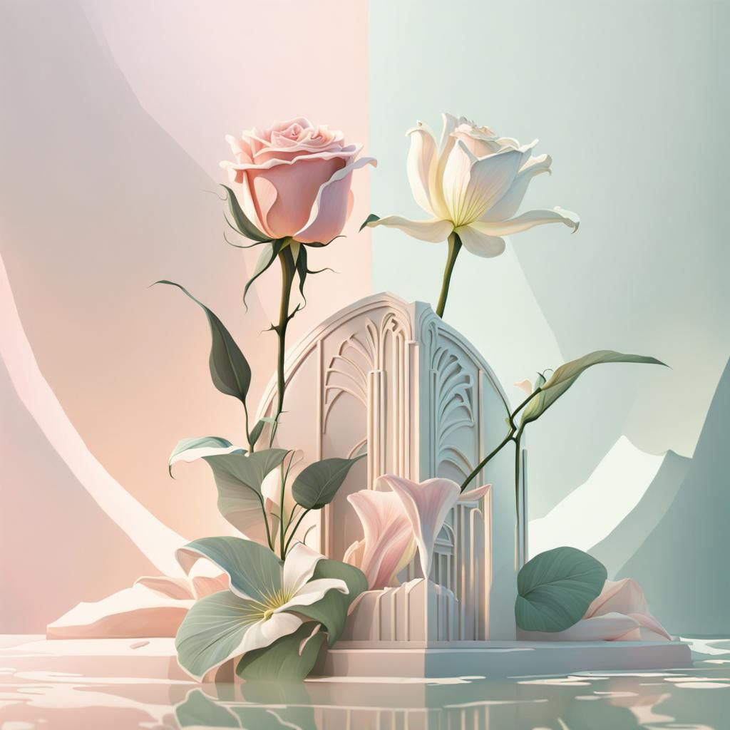 Rose and Lily Art Deco Pastel Painting