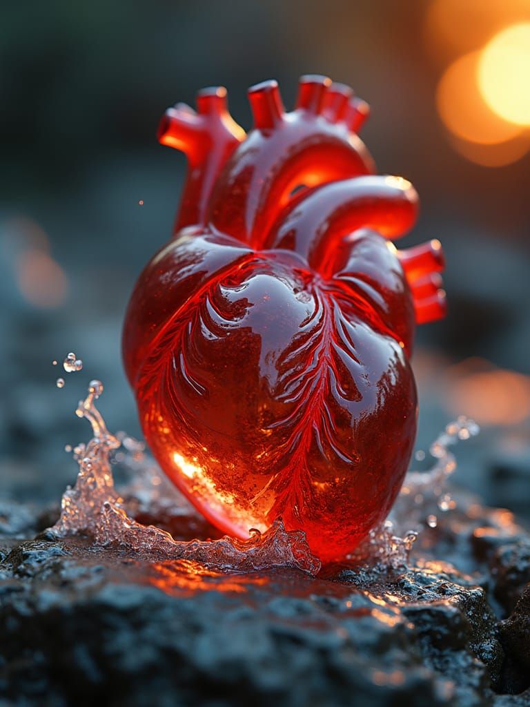 Glass Heart with Ocean Waves in Cinematic Style