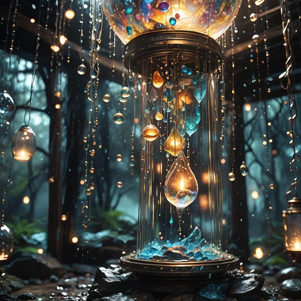 Cosmic Waterfall in Glass Lantern: Abstract Expressionism