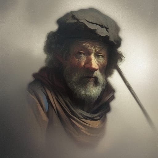 Rembrandt-Style Oil Portrait of Hobo in Street Light