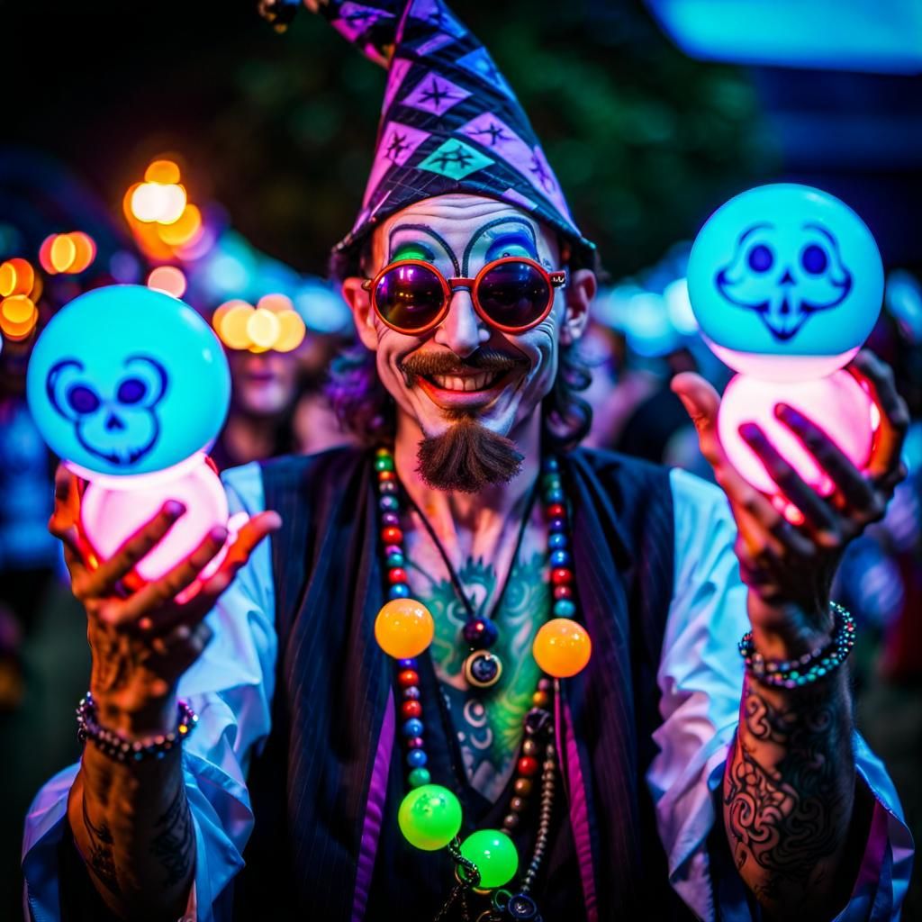 Jester Wizard Juggling Neon Energy Balls