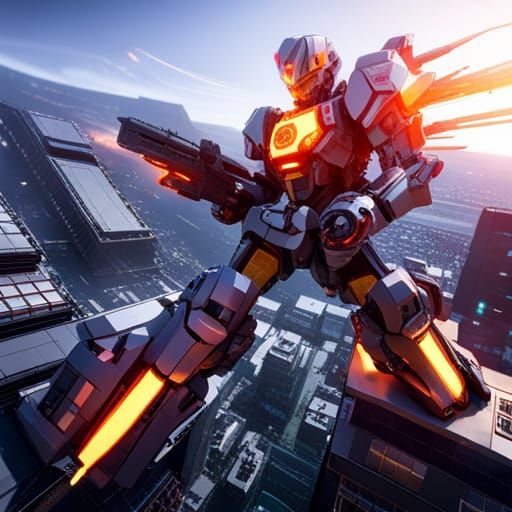 Ghost Rider Gundam Mech War Scene in Sci-Fi Style