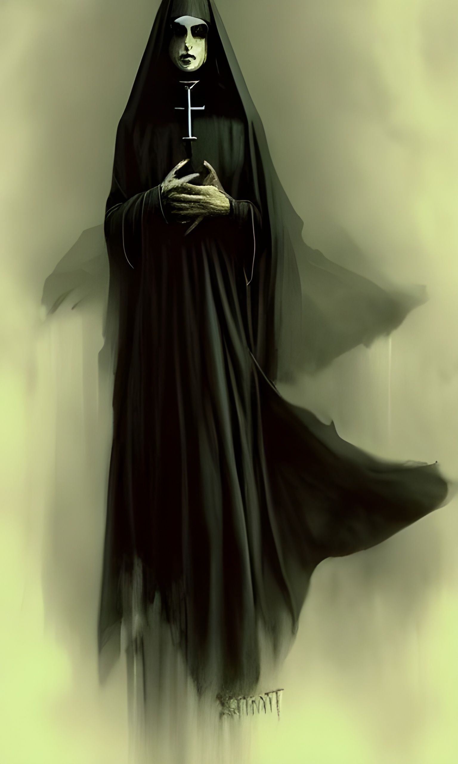Gothic Demon Nun Portrait in Sinister Style