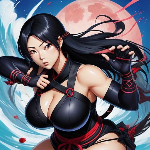 Anime Illustration of a Curvy Kunoichi Ninja