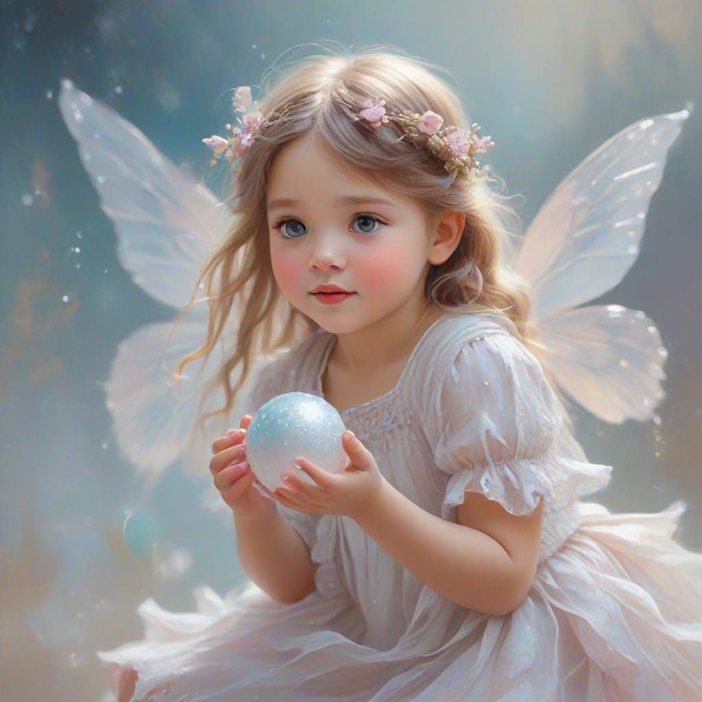 Impressionist Fairies Play Ball with Pearls in Dreamy Light