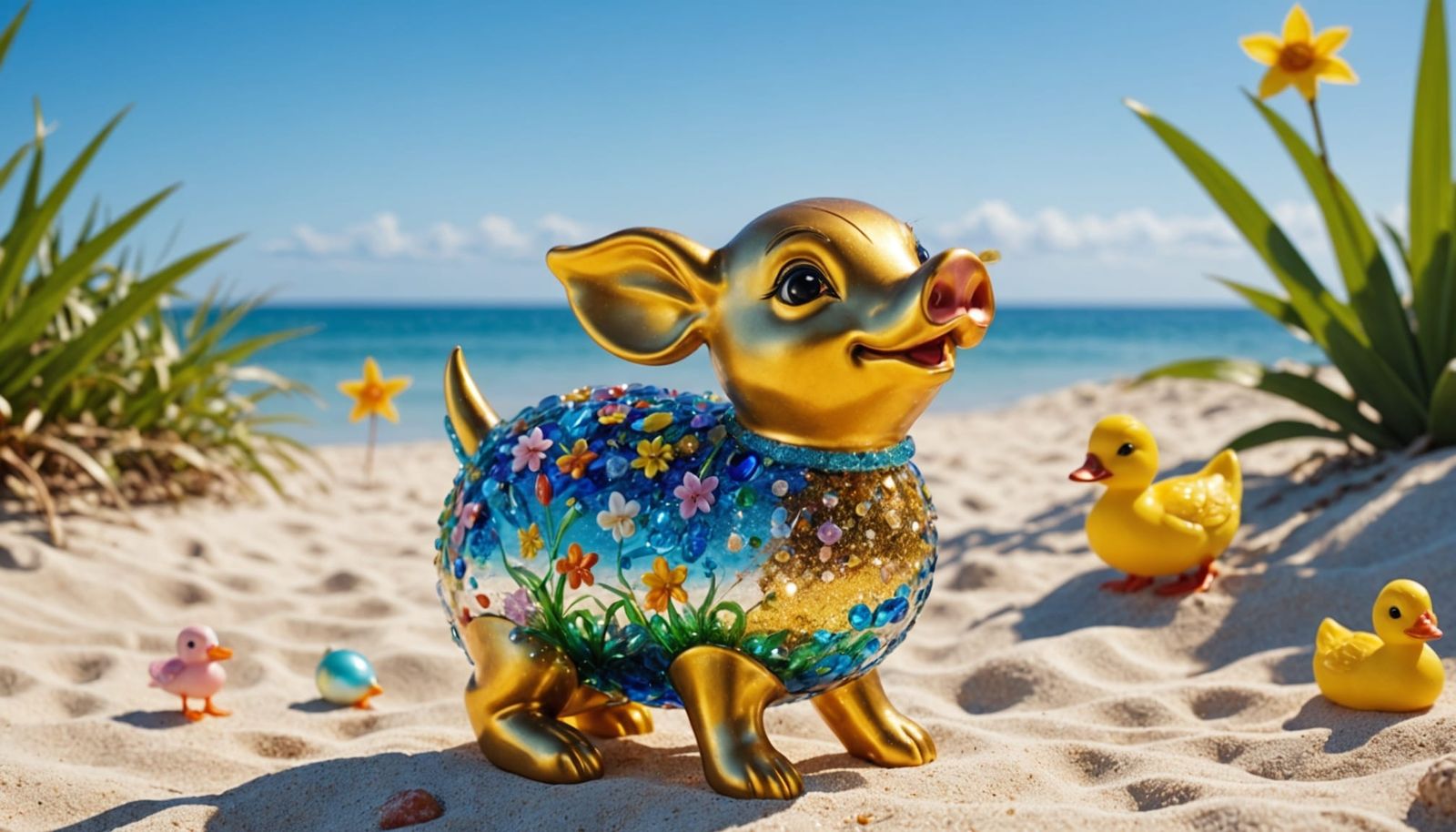 Cute Piglet in Vibrant Beach Scene