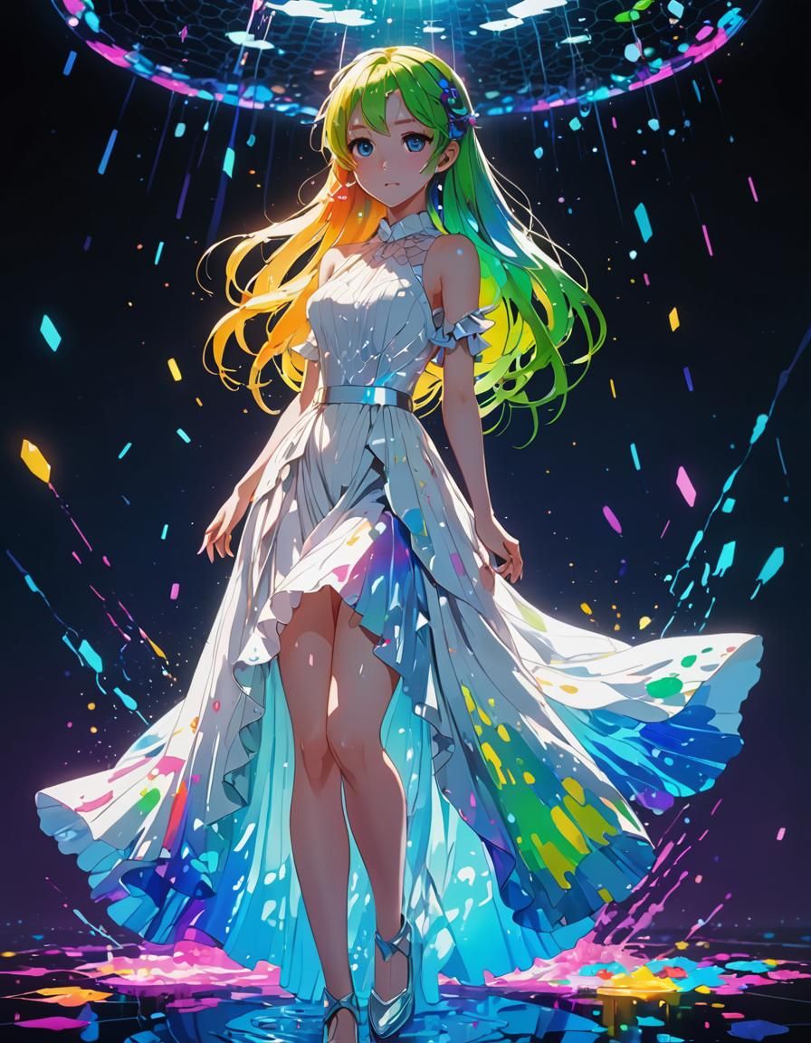 Rainbow Ink Splatter in Anime Style