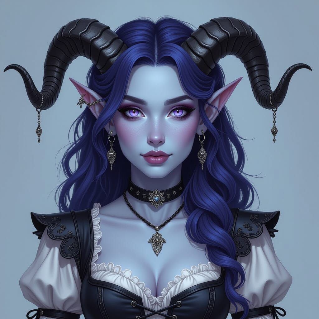 Tiefling Bard with Silver-Adorned Horns