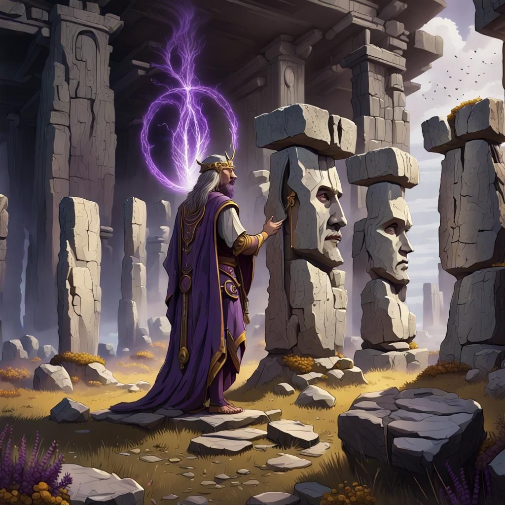 Druids Build Stonehenge: Dark Fantasy Concept Art