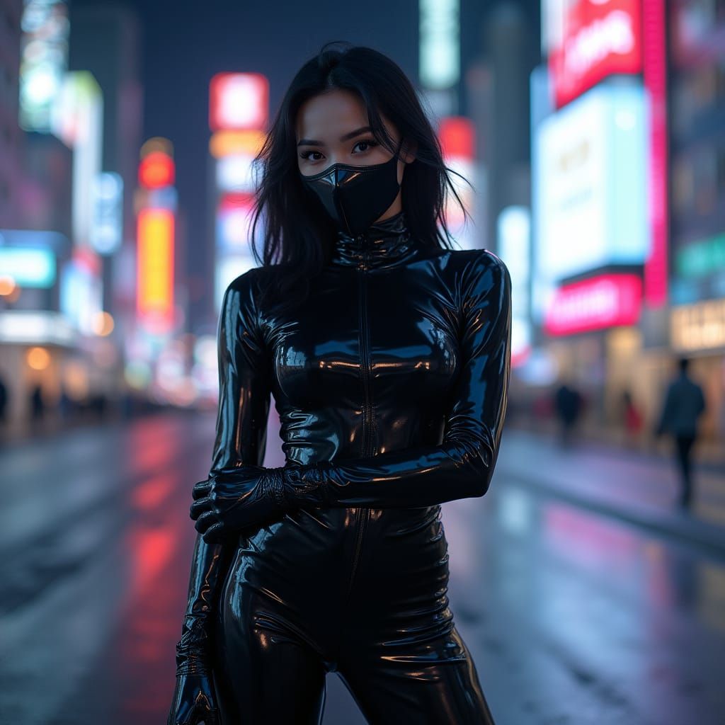 Futuristic Vietnamese Girl in Latex Bodysuit