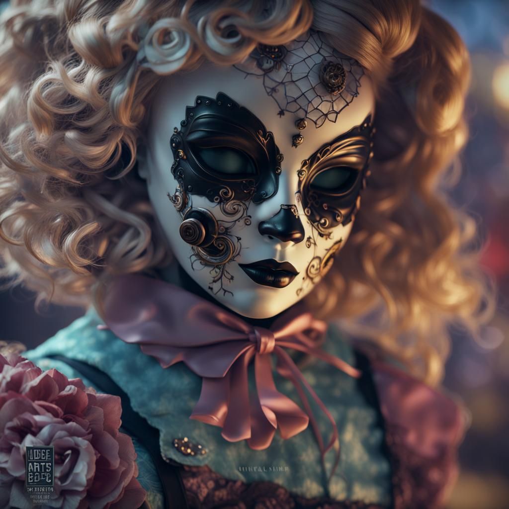 Decaying Noir Doll Mask: Shabby Chic Fantasy