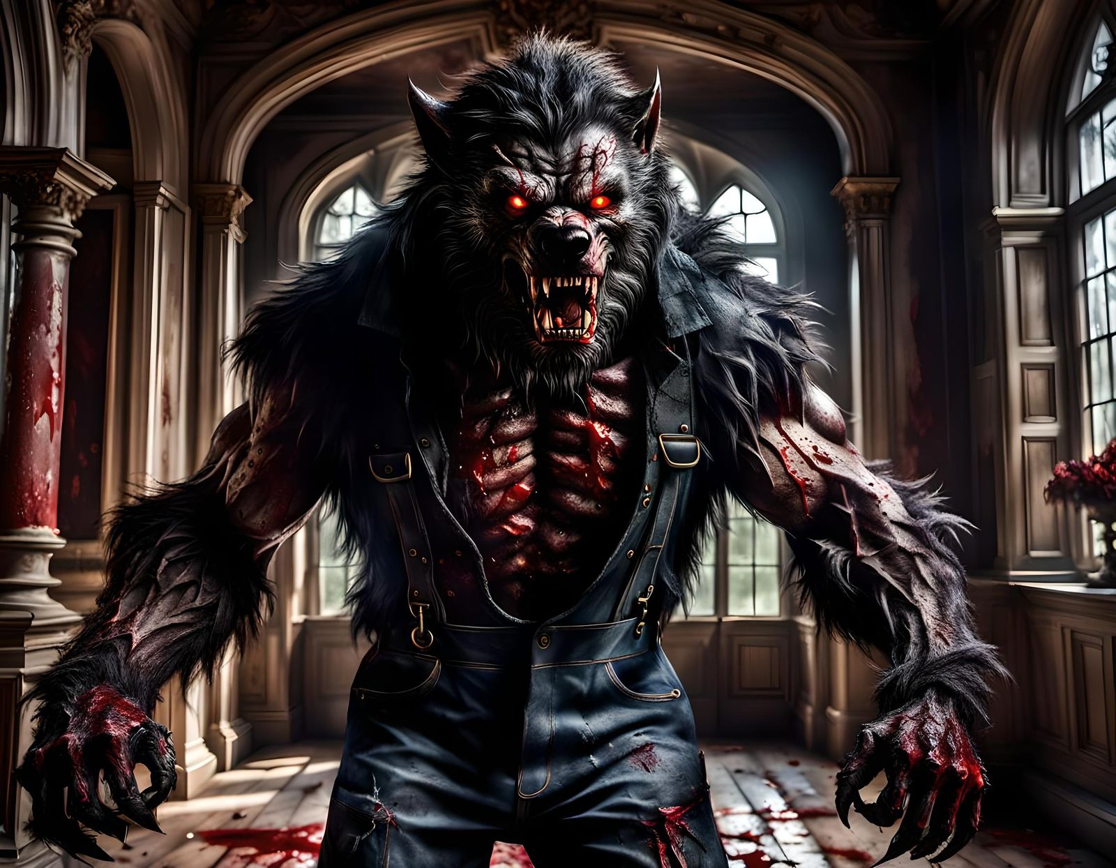 Werewolf in Overalls, Hyperrealistic Rendering