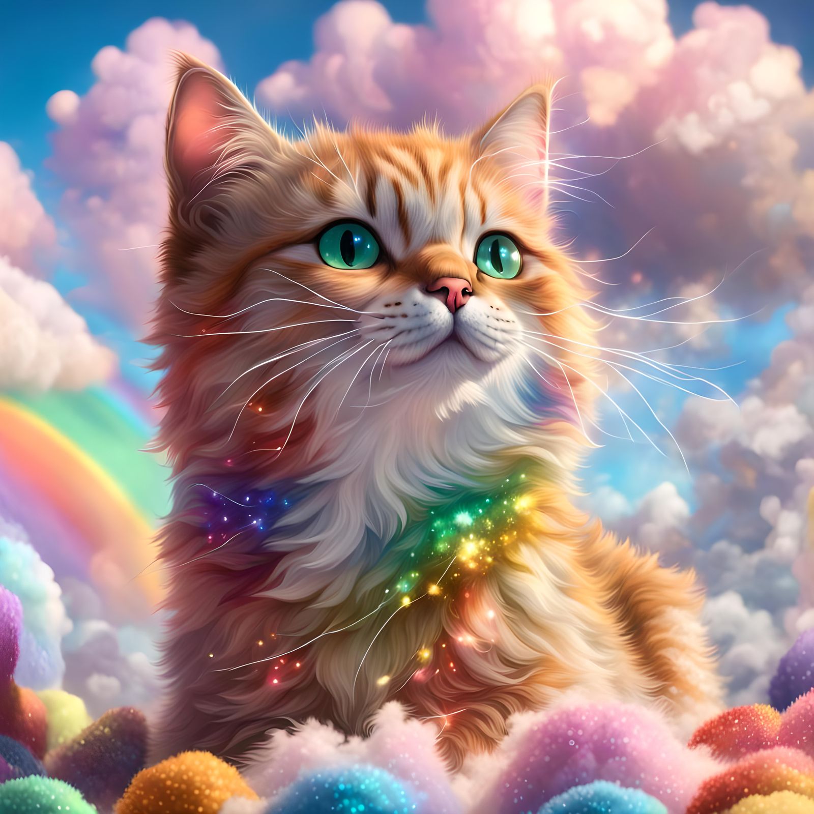 Glittering Cat in a Rainbow Wonderland