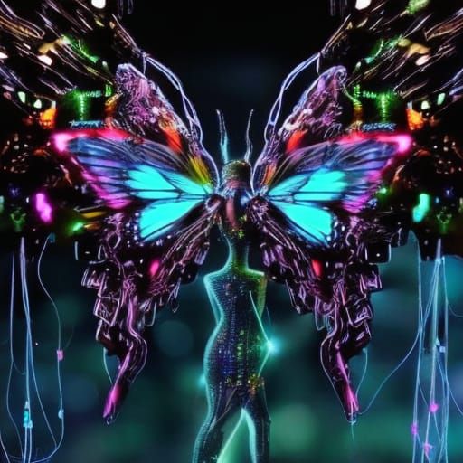 Cyberpunk Butterfly Man with Glass Woman