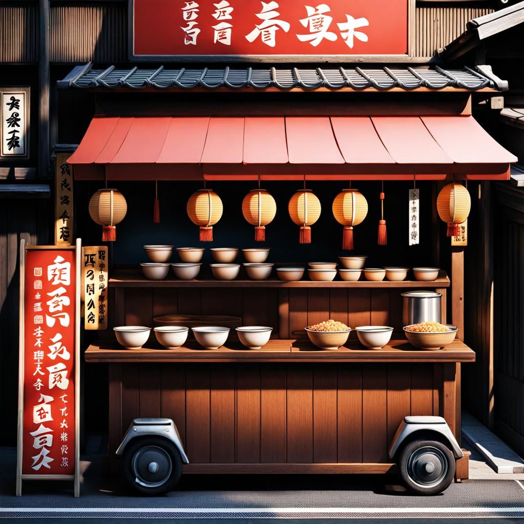 Detailed Ramen Stand Illustration in Japanese Street