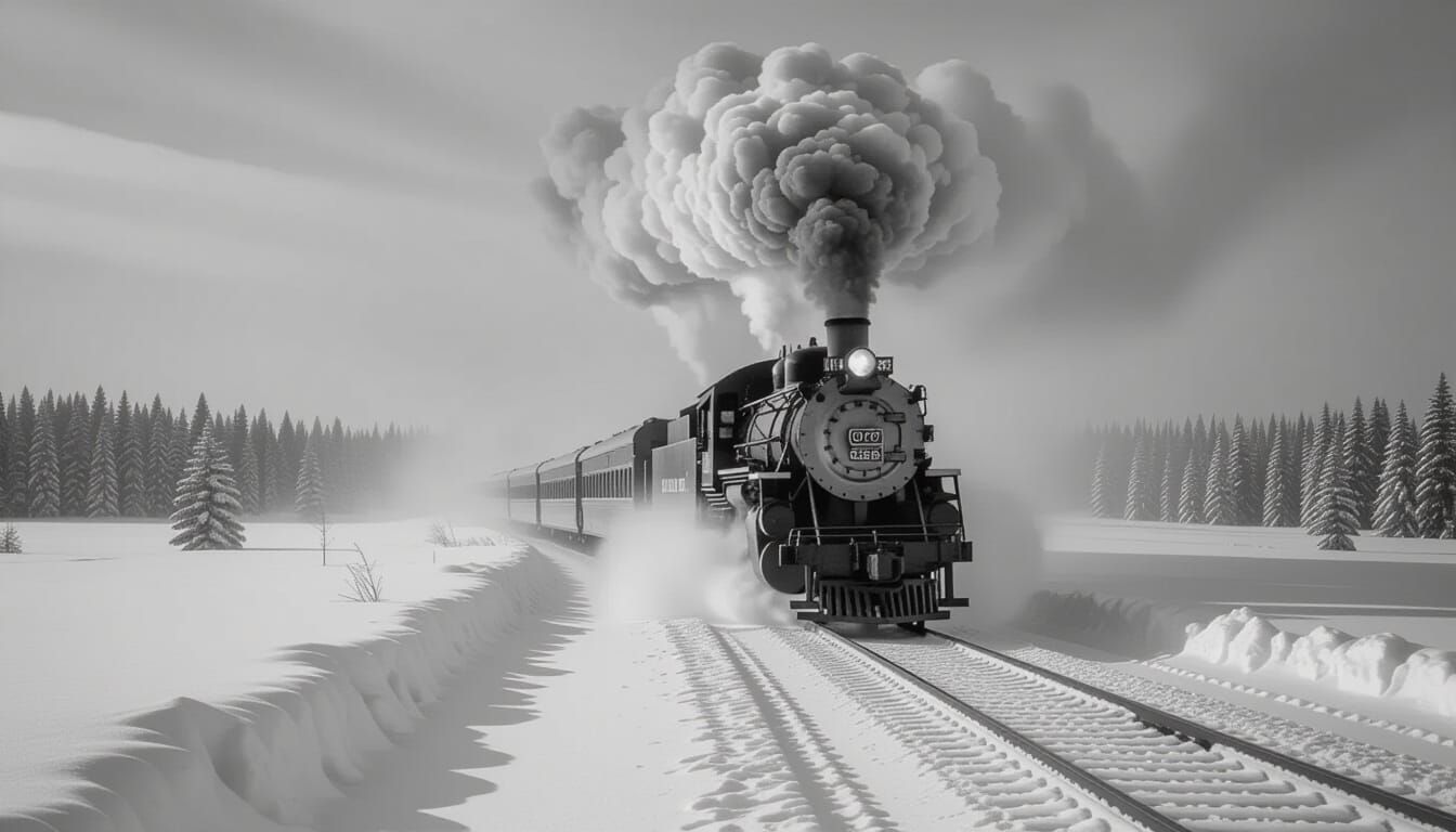 Vintage Steam Engine Plowing Through Deep Snow